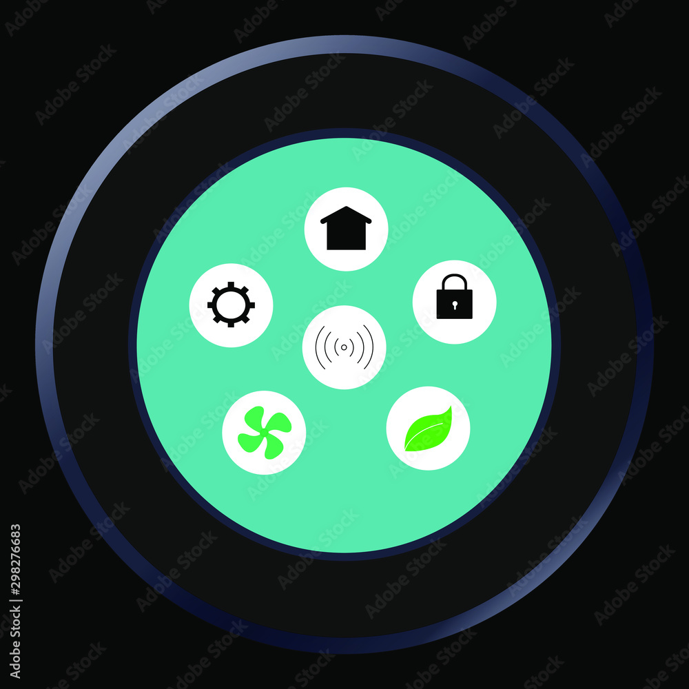 Wireless Circle Thermostat with icons in light green mask with black background Wireless Circle Thermostat with icons in light green mask with black background