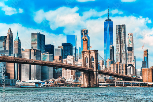 Suspension Brooklyn Bridge across Lower Manhattan and Brooklyn. New York, USA. photo