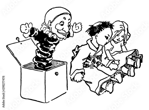 Jack-in-the box And Dolls vintage illustration.