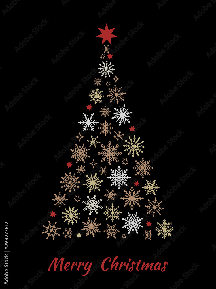 Christmas tree made from snowflakes isolated on black background. Vector illustration. Christmas tree made from snowflakes isolated on black background. Vector illustration.