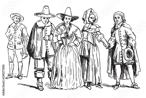 Fotografie Puritans in mid 17th century, vintage illustration.