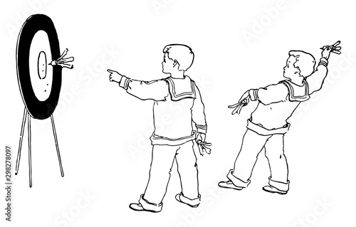 Children Playing Darts vintage illustration.