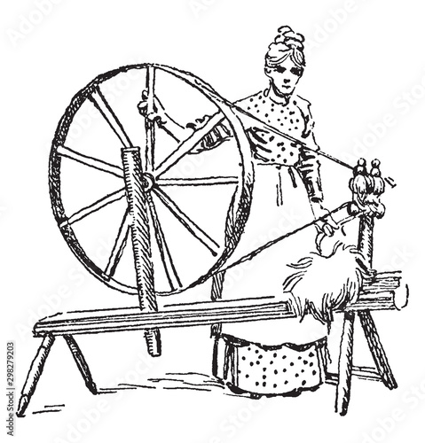 Spinning Wheel, vintage illustration