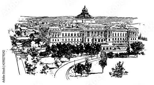 The Congressional Library vintage illustration