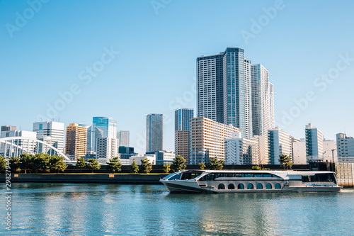Tokyo cityscape, Sumida river and modern buildings in Japan photo
