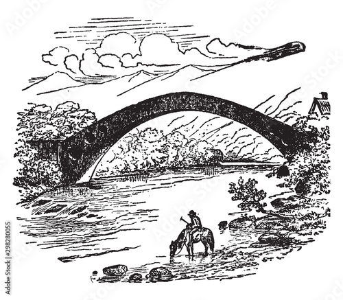 Pont y tu Prydd, vintage illustration.