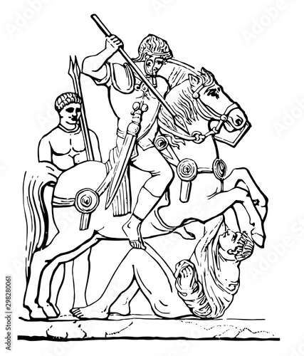 Cavalryman Charging vintage illustration.