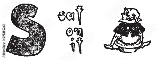 S, Letter, vintage illustration