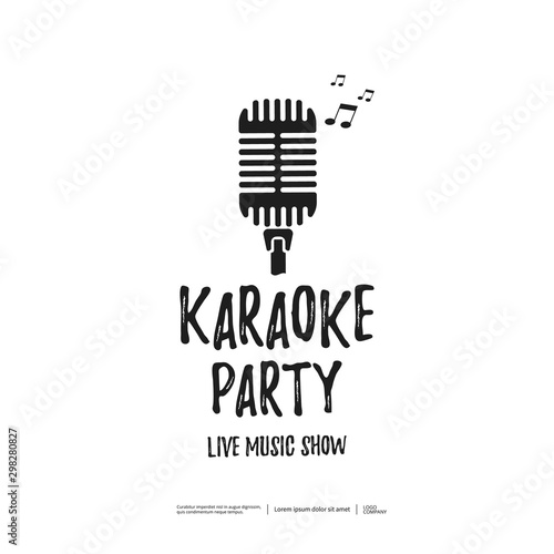 Karaoke party emblem with microphone.