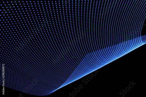 3D representation or 3D illustration with blue lines forming an abstract pattern. Blue and black background.