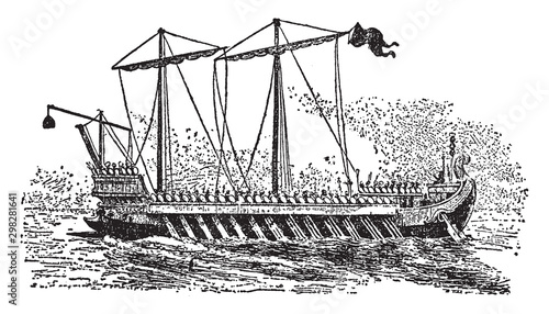 Roman galley, vintage illustration.
