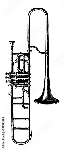 Trombone A Piston, vintage illustration.