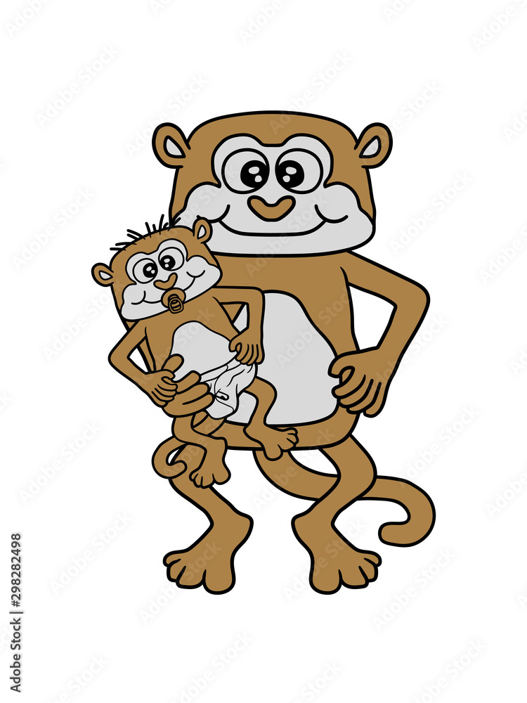 windel schnuller papa äffchen baby affe süß niedlich schimpanse lustig  klein kind halten gorilla clipart design gemalt menschenaffe  Stock-Illustration | Adobe Stock