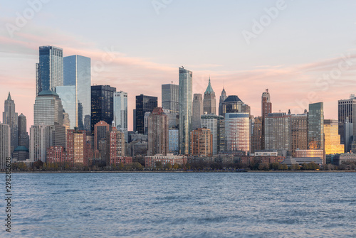 Sunset and night view of Manhattan  cityscapes of New York  USA