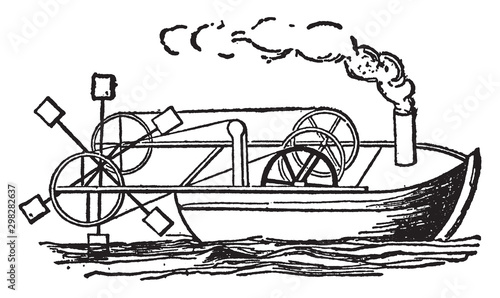 Steamboat of 1736, vintage illustration.