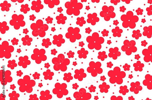 seamless pattern with red flowers on white 