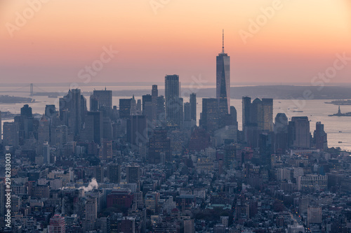 Beautiful sunset in New York  Manhattan skyline view from the Empire State Building