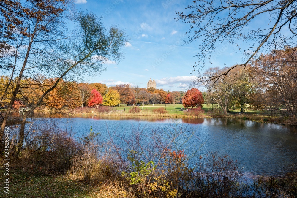 Autumn landscapes with lake and forest in the Central Park in New York Autumn landscapes with lake and forest in the Central Park in New York