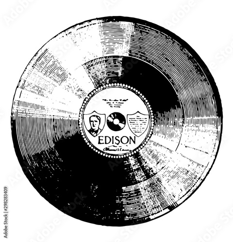 Edison disk record, vintage illustration.