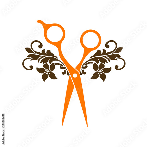 Beauty salon logo, barbershop logotype. Scissors and tools. Hairdresser icon.