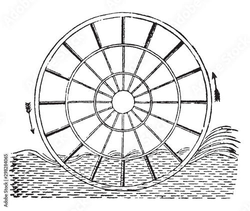 Ordinary Paddle wheel, vintage illustration.