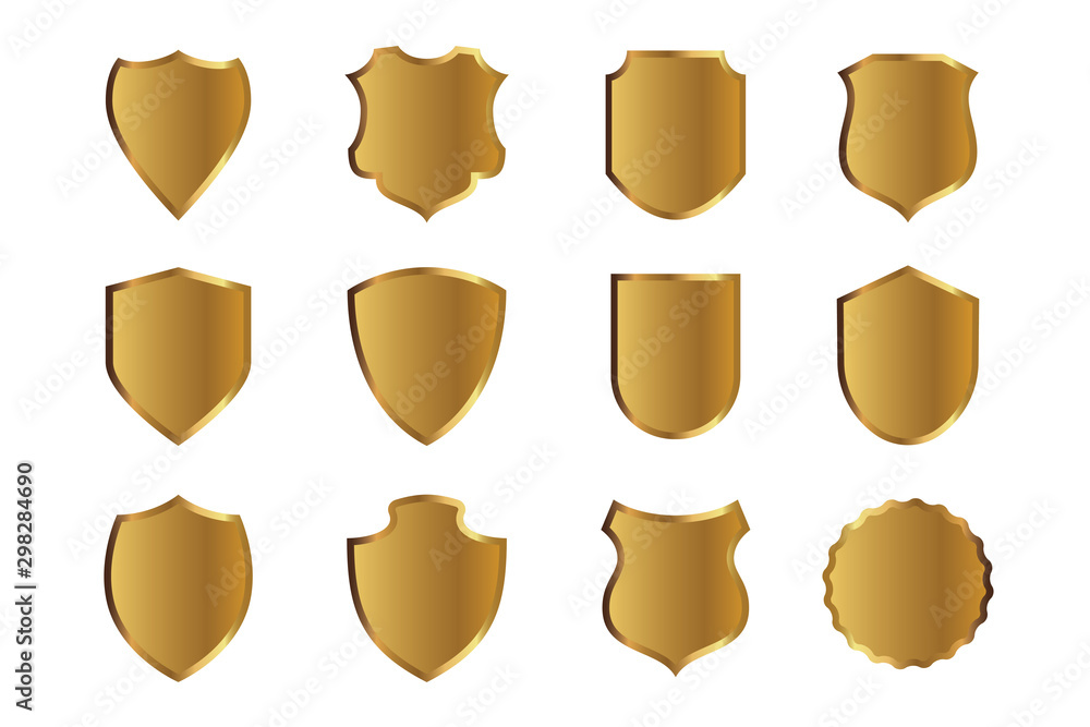 Set of golden shields. Vector Illustration. Set of golden shields. Vector Illustration.