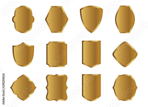 Set of golden vector shields. EPS outline Illustration.