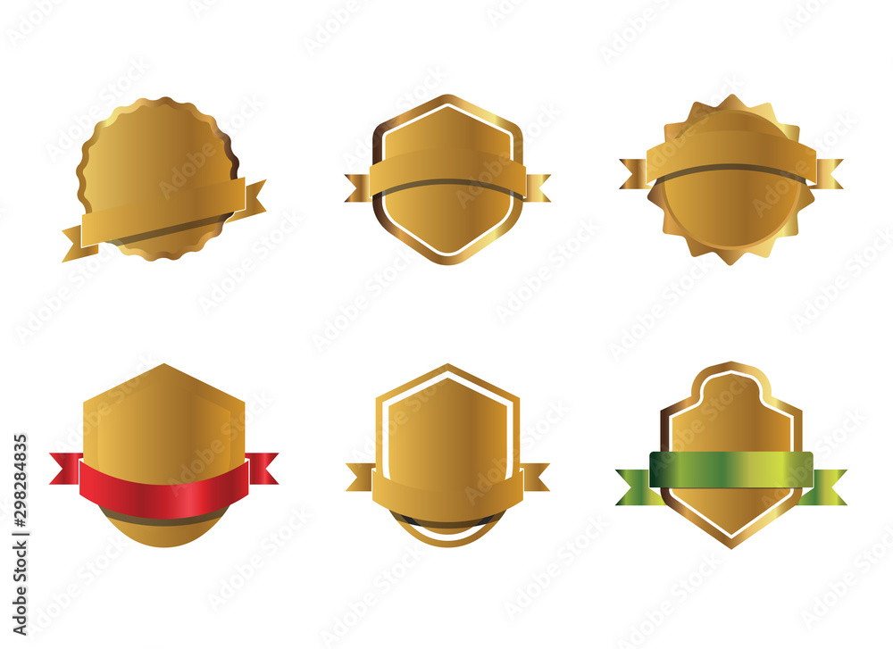 Set of golden shields and ribbons. Vector Illustration Set of golden shields and ribbons. Vector Illustration