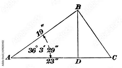 Oblique Triangle With Perpendicular Drawn. vintage illustration.