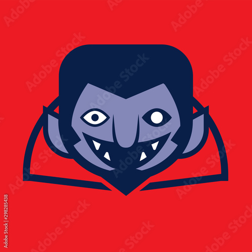 Character cartoon Dracula Vampire head icon symbol vector. Red background.