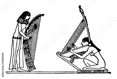 Egyptian Harp, vintage illustration.