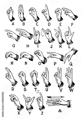 Complete Signed Alphabet, vintage illustration.