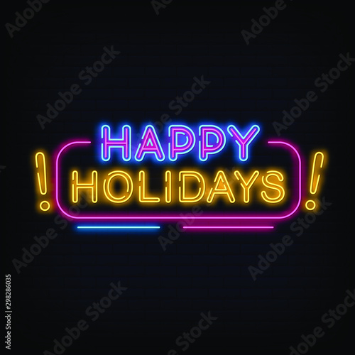 Happy Holidays Neon Signs Style Text Vector