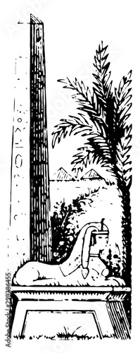 Obelisk and Sphinx, vintage illustration.