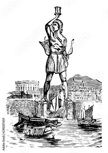 Colossus at Rhodes, vintage illustration.