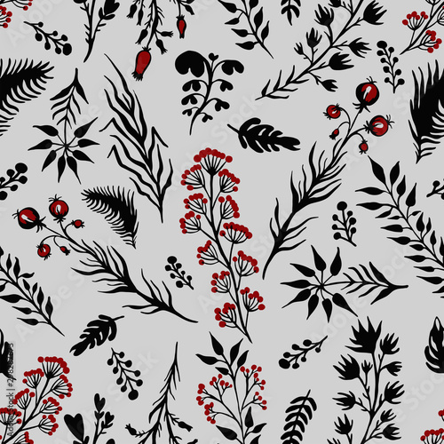 Herbal elements silhouettes of grass vector illustration of a seamless pattern