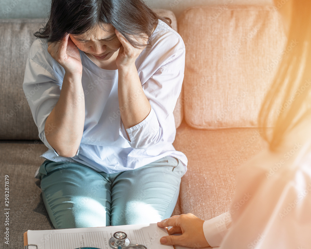 Headache, migraine patient, stressful depressed menopause ageing