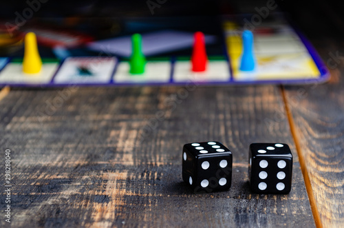 board game with black dice