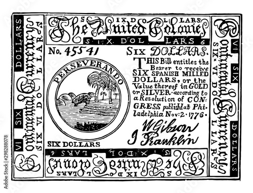 Continental Paper Money vintage illustration.
