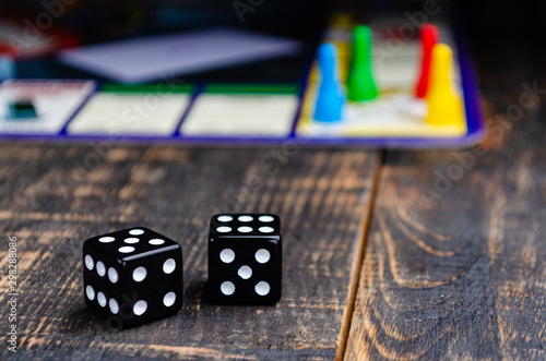 board game with black dice