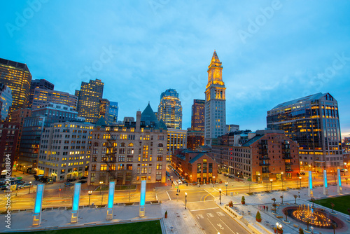 Canvas Print Boston Custom House and Financial District skyline at night, Boston, Massachusetts, USA