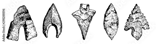 Arrowheads of the Stone Age vintage illustration.