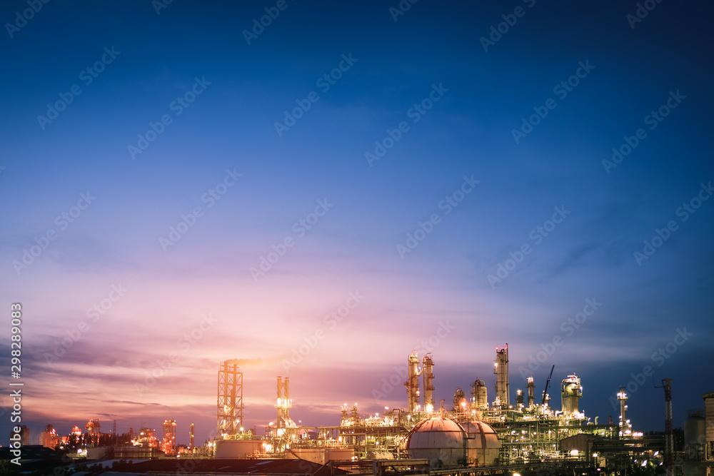 Oil and gas refinery plant or petrochemical industry on sky sunset background, Factory of petroleum at twilight