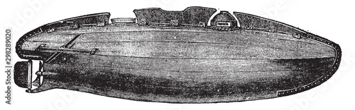Submarine Boat, vintage illustration.