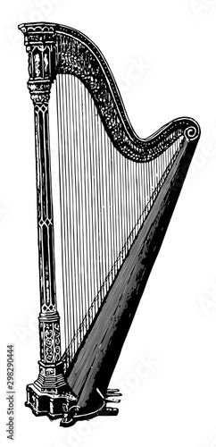 Harp, vintage illustration.