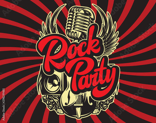 Stylish vector template for printing on the theme of rock music with a calligraphic inscription
