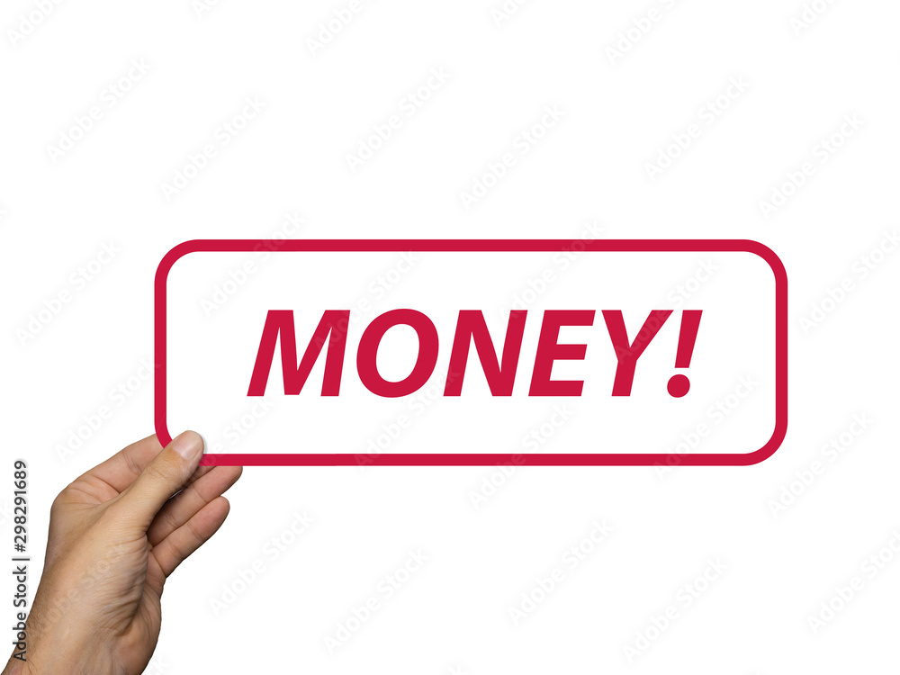 hand holding card with the word Money. isolated on white background. Minimal composition. Money or financial concept. hand holding card with the word Money. isolated on white background. Minimal composition. Money or financial concept.
