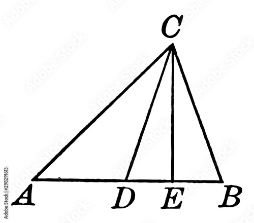 Triangle With Bisector and Perpendicular From Vertex Drawn vintage illustration.