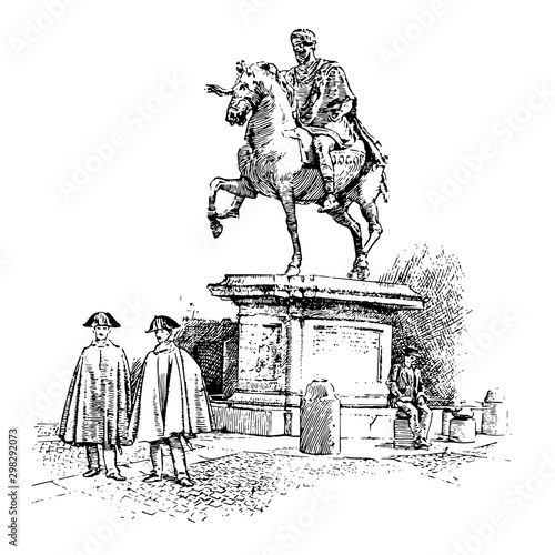 Statue of Marcus Aurelius vintage illustration.