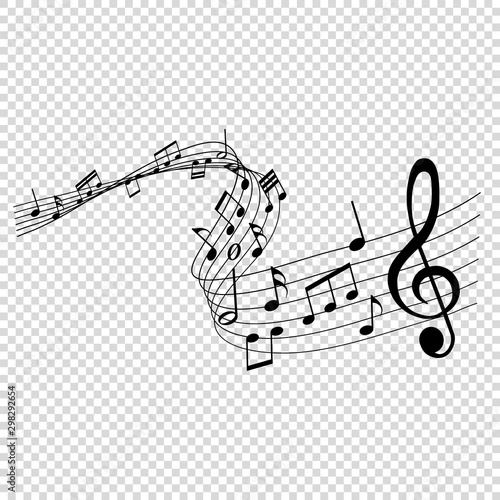 musical notes melody on transparent background